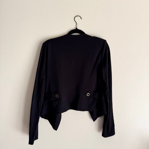 Cabi Black + Gold Grommet Ponte Knit Cropped Moto Jacket Small Edgy Punk - Picture 7 of 9